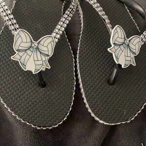 Black Flip Flops with Bow Accents